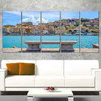 Design Art Seafront Bench in Port Santo Stefano 5 Piece Photographic Print on Wrapped Canvas Set