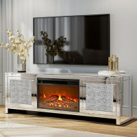 Mercer41 Merrissa Mirrored TV Stand for TVs up to 55" with Fireplace Included