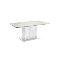 Casabianca Furniture Moon Manual Dining Table With White Base And White Marbled Porcelain Top