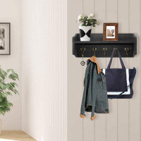Red Barrel Studio Coat Hooks With Shelf Wall-Mounted, Rustic Wood Entryway Shelf With 5 Vintage Metal Hooks, Farmhouse M