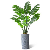 SIGNLEADER Artificial Tree In Contemporary Geometric Pattern Planter, Fake Boxwood Silk Tree For Indoor And Outdoor Home