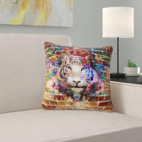 East Urban Home Tiger over Abstract Brick Design Pillow