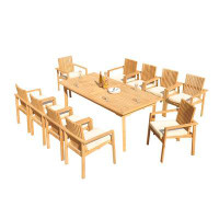 Teak Smith Grade-A Teak Dining Set: 94" Double Extension Oval Table And 6 Clipper Stacking Arm Chairs