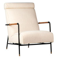 17 Stories Jhancarlos Cotton Upholstered Tall Back Chair with Steel Frame and Brown Suede Wrapped Arm Rests