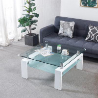 Wrought Studio Tempered Glass Top Square Double-Layer Coffee Table With MDF Legs-17.7" H x 35.4" W x 35.4" D
