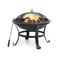 Winston Porter Round Fire Pit For Outdoor Wood Burning Small Campfire Pit Steel Fire Pit For Yard Camping Backyard Deck
