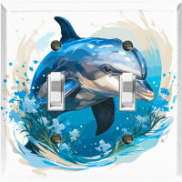 WorldAcc Metal Light Switch Plate Outlet Cover (Blue Dolphin Ocean Splash - Double Toggle)