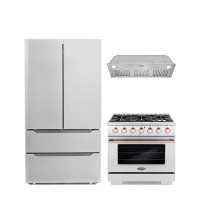 Cosmo Cosmo 3 Piece Kitchen Appliance Package with French Door Refrigerator , 36'' Gas Freestanding Range , and Insert R