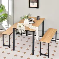 17 Stories Aver 3pcs Dining Table Set Modern Studio Collection Table And 2 Bench Nature