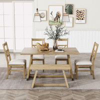 Decopom 6-Piece Dining Table Set With Cross Legs