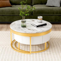 Mercer41 Modern Round  Nesting Coffee Table With Drawers In White