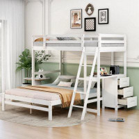 Harriet Bee Twin Over Full Bed With Built-In Desk And Three Drawers
