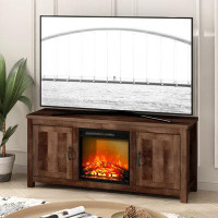 Union Rustic Jennelle Solid Wood TV Stand for TVs up to 60" with Electric Fireplace Included