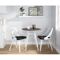 LumiSource Clara-Charlotte Round Dinette Set In Vintage White Metal With Rounded Espresso Wood-Pressed Grain Bamboo Tabl