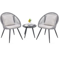 George Oliver George Oliver 3 Piece Patio Furniture Set With Seat & Back Cushions, Tempered Glass Tabletop