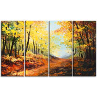 Design Art Autumn Forest Pathway Landscape 4 Piece Painting Print on Wrapped Canvas Set
