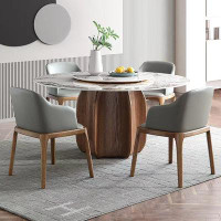 Orren Ellis Modern Light Luxury Rotatable Round White Sintered Stone Dining Table