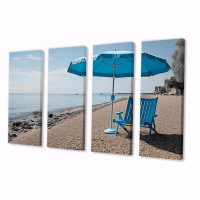 Design Art Blue Beach Chair Monochrome I - Nautical & Beach Canvas Art Print - 4 Panels