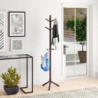 Ebern Designs Coat Rack, Hall Tree, Free Standing, 9 Hooks, Entryway, 69"H, Bedroom, Wood Contemporary