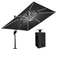 Purple Leaf 9' Square Lighted Cantilever Umbrella With Base In Ground