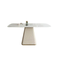 Everly Quinn Modern Light Luxury Simple White Rectangular Rock Slab Dining Table