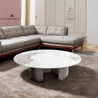 Hillock Home Modern Light Luxury Round Living Room Creative Rock Panel Coffee Cocktail Table.
