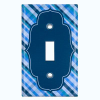 WorldAcc Metal Light Switch Plate Outlet Cover (Blue Picnic Plaid Frame - Single Toggle)