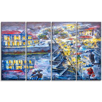 Design Art City at Night Cityscape 4 Piece Painting Print on Wrapped Canvas Set