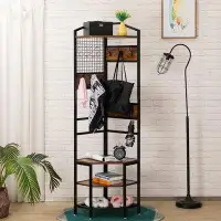 17 Stories 4-Tier Corner Industrial Hall Tree, Freestanding Entryway Coat Storage Rack With Hooks And Wooden Storage She
