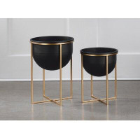 Everly Quinn Metal Plant Stands With Gold Base - Set Of 2