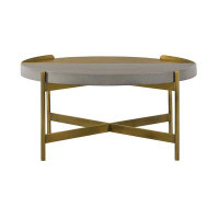 Everly Quinn Concrete Coffee Table With X Shape Base, Grey And Gold