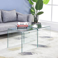 Orren Ellis Coffee Table Non-slip Bottom Modern Design Transparent Tempered Glass Side Table for Living Room