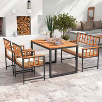 Latitude Run® Latitude Run® 4 Piece Patio Dining Set Outdoor Wood Dining Furniture with 2 Chairs & 1 Loveseat