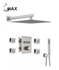 Thermostatic Shower System Three Function Handheld With 4 Body Jets and Valve Brushed Nickel Finish