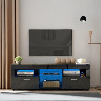 Wrought Studio Modern Black TV Stand with LED Lights and Storage Drawers