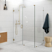 Glass Warehouse Illume 51 in. x 38.5 in. x 78 in. 90-degree Fully Frameless Wall Hinged Glass Shower Enclosure