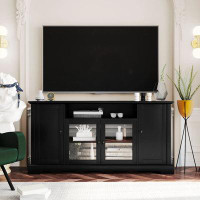 Red Barrel Studio TV Stand For TV Up To 65In With 2 Tempered Glass Doors Adjustable Panels Open Style Cabinet