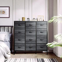 17 Stories Sleek Charcoal Black Wood Wall Mount Dresser - 12 Drawers, Large Storage Capacity
