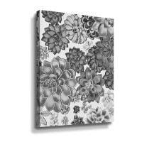 Dakota Fields Charcoal Grey Monochrome Watercolor Succulent Plants Wall Garden VIII Gallery Wrapped