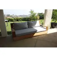 Rosecliff Heights Yesenia 84'' Wide Outdoor Teak Patio Sofa with Sunbrella Cushions