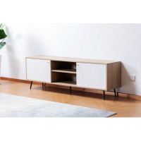 George Oliver Keagen Light Brown Wood Finish TV Stand With 2 White Cabinets And Modular Shelves