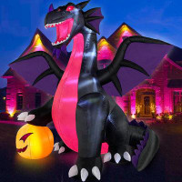 The Holiday Aisle® 9FT Halloween Inflatable Dominating Dragon With Pumpkin Outdoor Decoration, Blow Up Yard Decoration W