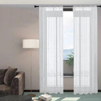 Winston Porter Germarion Floral Sheer Curtains, 84 Inches Long Rod Pocket Elegant White Floral Embroidered Window Drapes