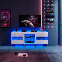 Wrought Studio Modern TV Stand with LED Lights and High Glossy Cabinets