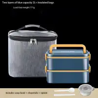 Prep & Savour Stainless Steel Insulated Multi-Layer Divided Bento Box Bucket - Blue 2 Layers (Serving Cutlery + Soup Bow