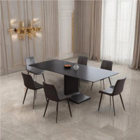 George Oliver Black modern simple sintered stone dining table set (1 table and 6 chairs)
