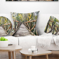 Made in Canada - East Urban Home Sea Wooden Bridge in Forest Pillow