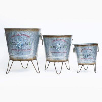 Gracie Oaks Set Of 3 Metal Pots On Wire Stands "Ice Skating Everybody Welcome" Planters