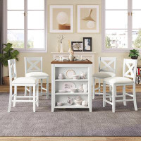 Gracie Oaks 5 Pieces Counter Height Rustic Farmhouse Dining Room Wooden Table Set with 4 Chairs