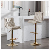 Mercer41 Set of 2 Bar Stools,with Chrome Footrest and Base Swivel Height Adjustable
